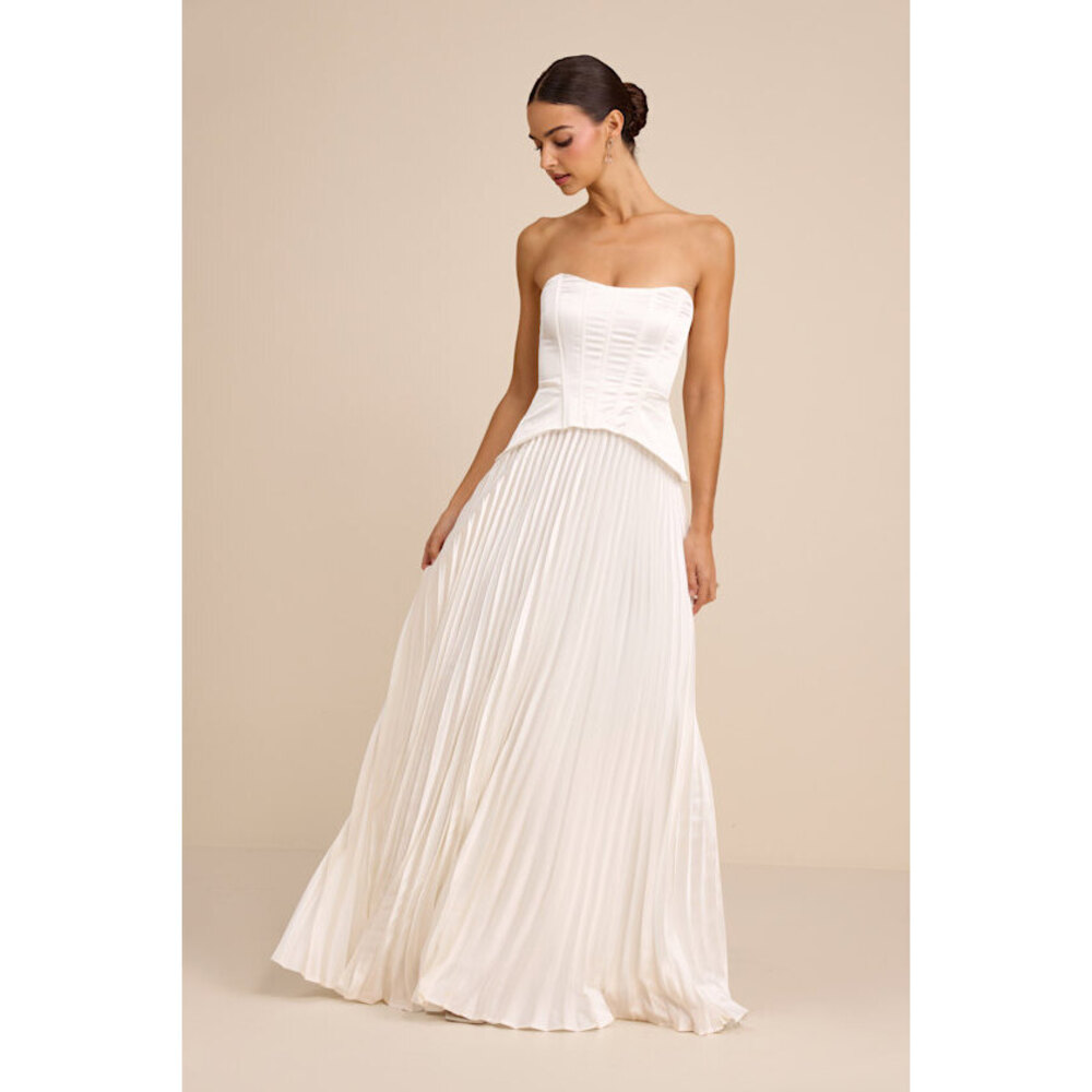 Lulus Dovey White Satin Pleated Maxi Dress - Size XL